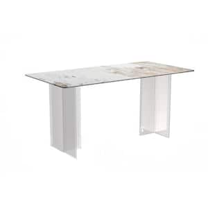 Kova Modern White Grey Sintered Stone 70.86 in. Trestle Dining Table Seats 8