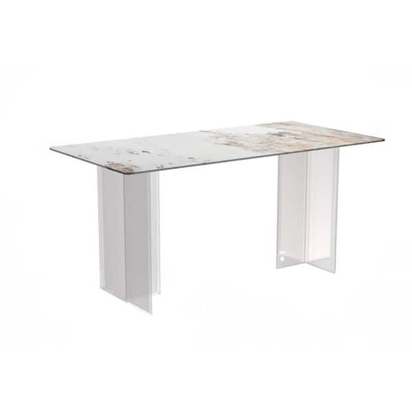 Leisuremod Kova Modern White Grey Sintered Stone 70.86 in. Trestle Dining Table Seats 8