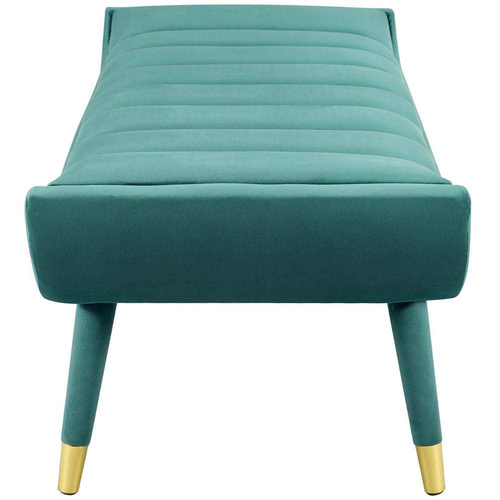 Teal Velvet Channel Tufted Accent Bench with Gold Legs