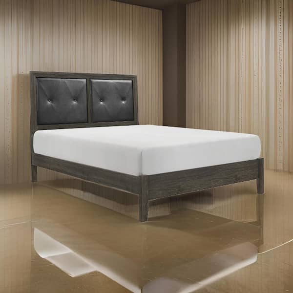 Benjara Din Gray and Black Wood Frame Full Size Platform Bed