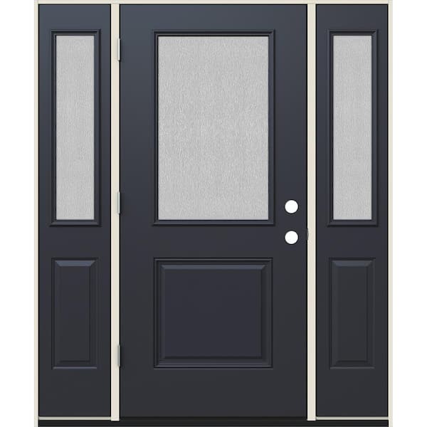 Jeld Wen 60 In X 80 In Right Hand 1 2 Lite Streamed Ripple Glass Black Steel Prehung Front Door W Sidelites Thdjw The Home Depot