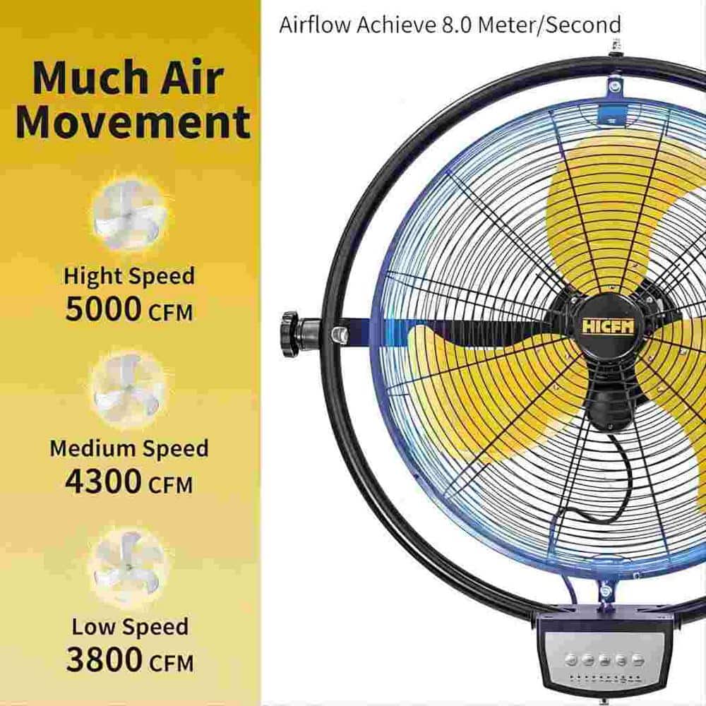5000 CFM Black and Yellow Metal Remote Control Wall Mounted Fan