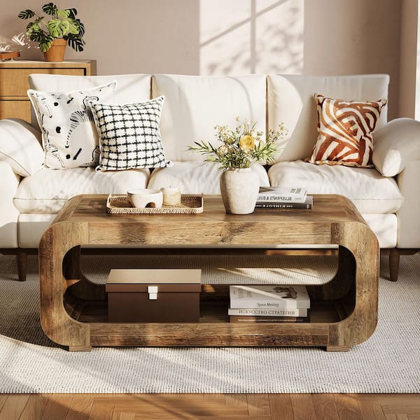 Farmhouse 47 in. Brown Rectangle Engineered Wood Coffee Table with Ample Storage Space