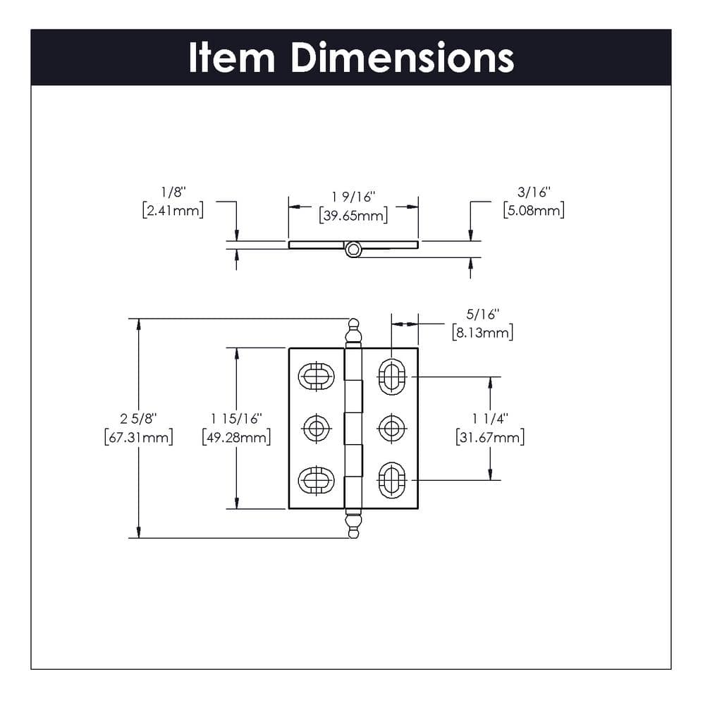 Satin Nickel Steel Cabinet Hinges with Decorative Finials