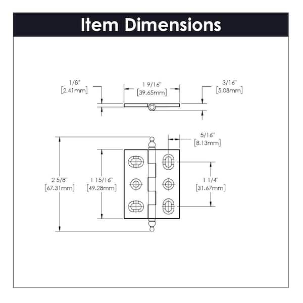2 in. x 1-5/8 in. Satin Nickel Furniture Barrel Hinge