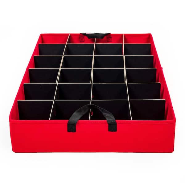Ornament Storage Box with Dividers, Red/Green
