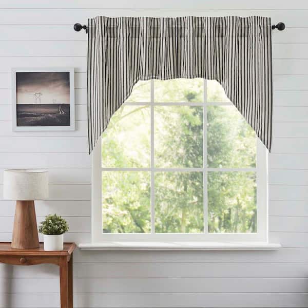 VHC BRANDS Ashmont Ticking Stripe 36 in. L Cotton Swag Valance in Gray Vintage White Pair