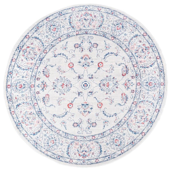 Modern Persian Vintage Medallion Light Grey/Red 5 ft. Round Area Rug
