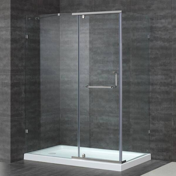 Aston SEN975 60 in. x 35 in. x 77-1/2 in. Semi-Frameless Shower Enclosure in Stainless Steel with Left Base