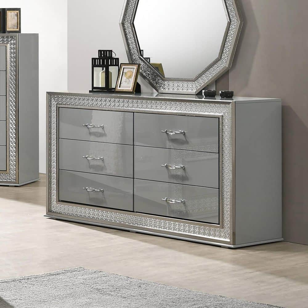 Curton Metallic Gray 6-Drawer 59 in. Dresser with Metallic Scale Molding Trim price history on PriceWatchPro