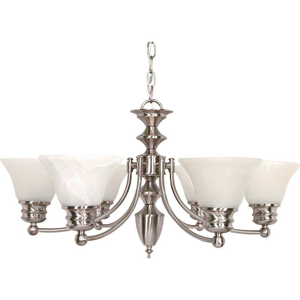 Empire Brushed Nickel 6-Light Chandelier with Alabaster Glass Shades