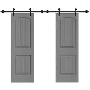 36 in. x 80 in. Camber Top in Light Gray Stained Composite MDF Split Sliding Barn Door with Hardware Kit