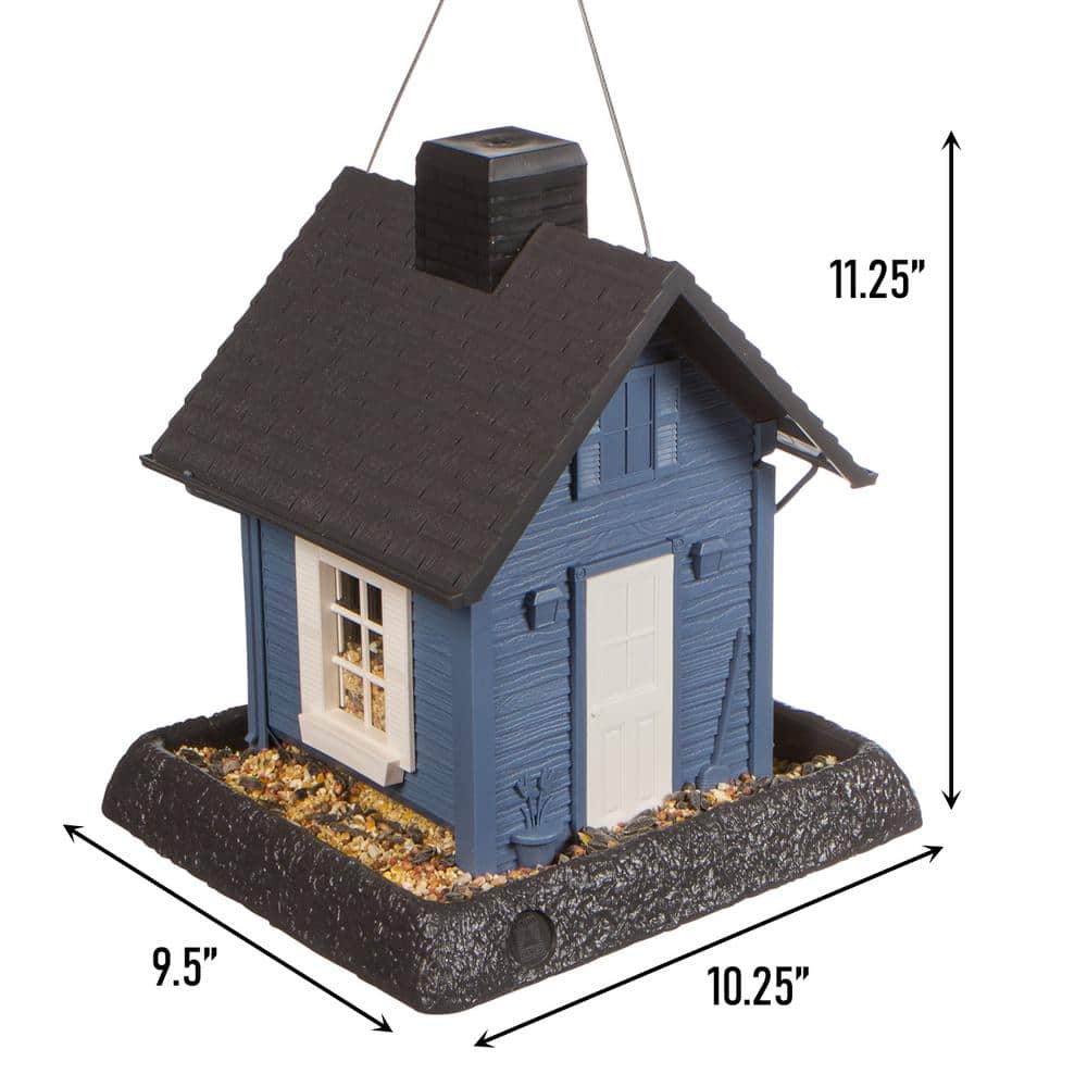 Blue Cottage Plastic Hanging Bird Feeder with Gray Roof