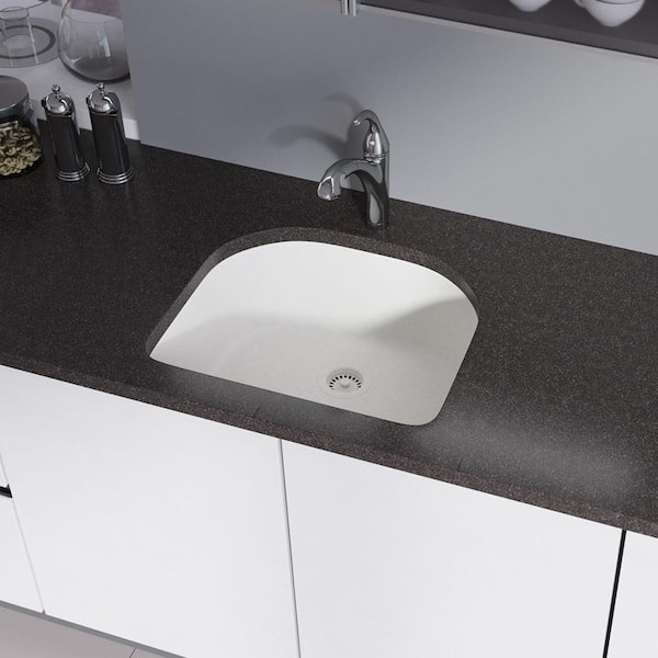 Rene Ivory Granite Quartz 25 in. Single Bowl Undermount Kitchen Sink Kit