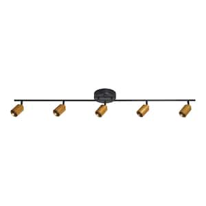 4 ft. 2450 Lumens Black and Brass Modern LED Track Light, 7-Watt 5-Bulb Fixed Rail with Rotating Heads, 3000K