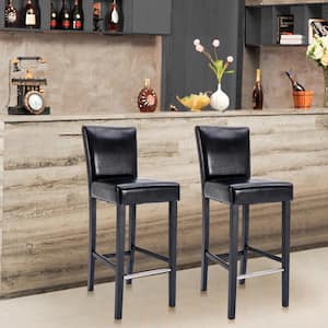 Black PU Leather Upholstered High Leg Dining Pub Kitchen Counter Side Chair Set