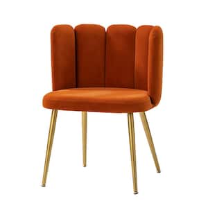 Yginio Orange Velvet Side Chair with Metal Legs