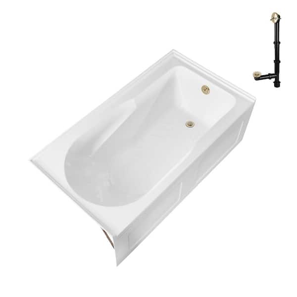 Streamline GA-311-24-PBR 60 in. x 32 in. Acrylic Alcove Soaking Bathtub in Glossy White with Right-Hand Drain in Polished Brass