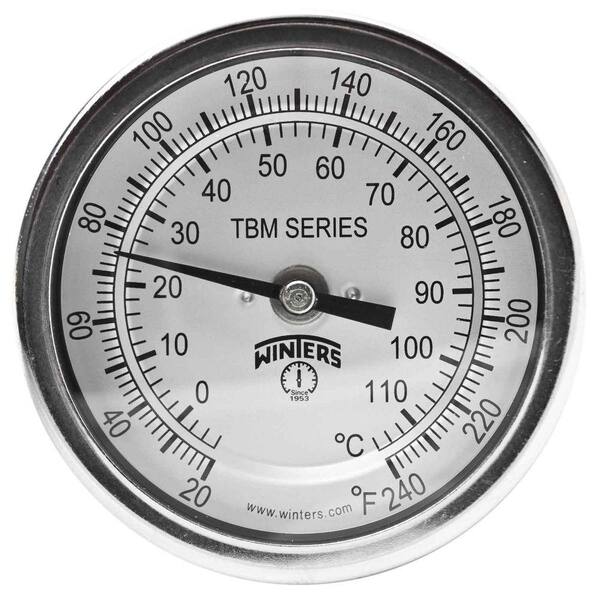 Winters Instruments TBM Series 3 in. Dial Thermometer with Fixed Center Back Connection and 2.5 in. Stem with Range of 20-240 Degrees F/C