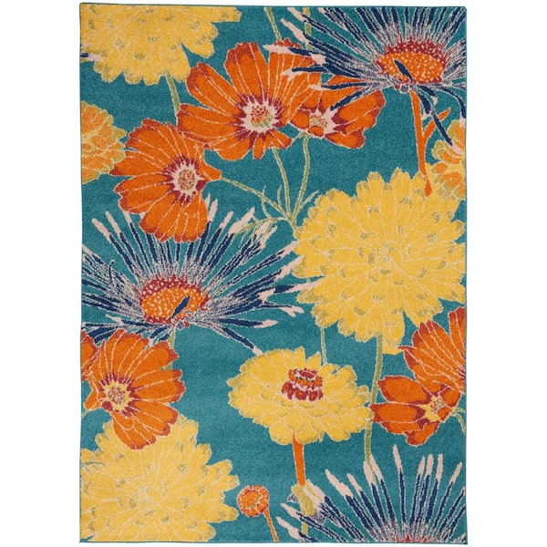 Nourison Allur Turquoise Multicolor 4 ft. x 6 ft. Floral Medallion Boho Area Rug