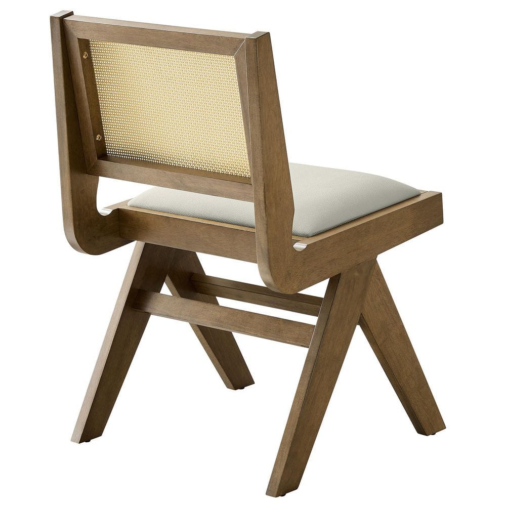 Weathered Oak Stone Side Chair with Cane Back and Faux Leather Seat