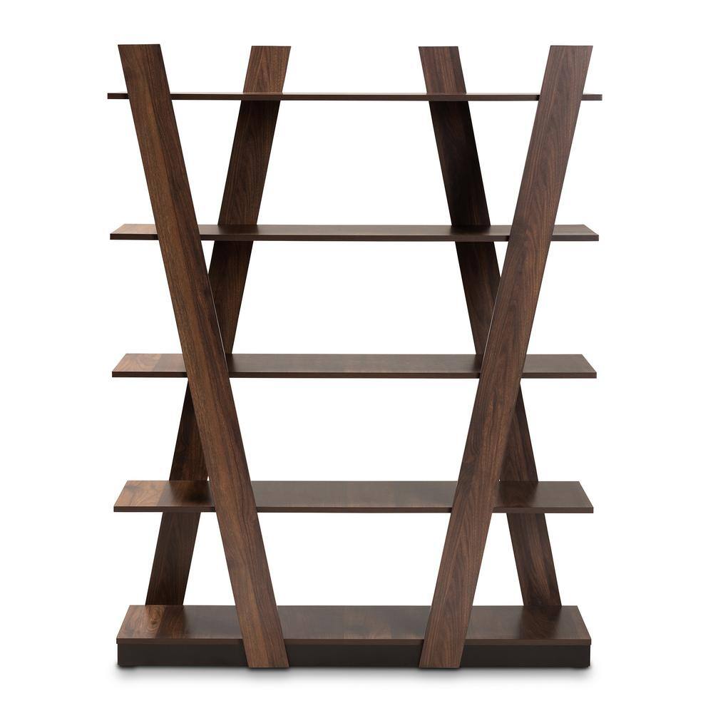 61" 5 Tier Michio Wood Geometric Display Shelf Walnut - Baxton Studio