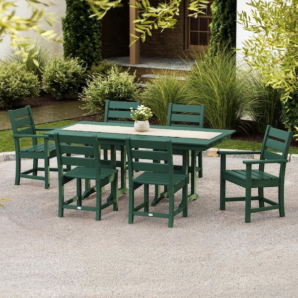 POLYWOOD Grant Park 7 Piece Farmhouse Plastic Outdoor Patio Dining Set in Green PWS2725 1 GR
