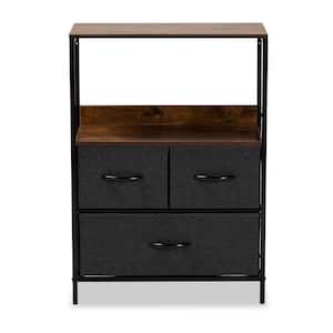 Hakan Grey and Walnut Brown 3-Drawer Storage Cabinet