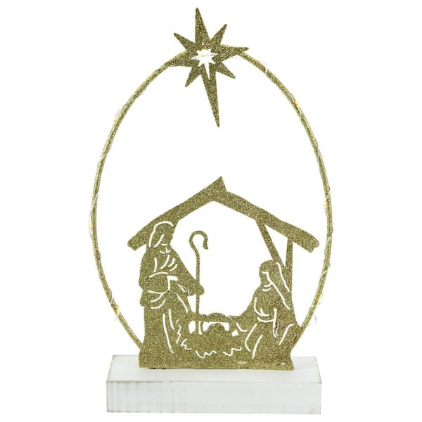 LED Lighted Glitter Holy Family Nativity Scene Christmas Decoration - 14 in.