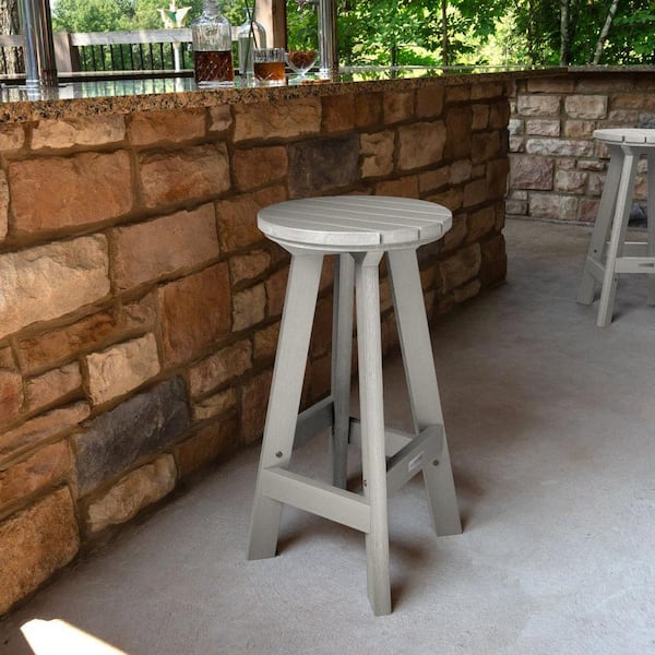Highwood Birch Harbor Grey Round Recycled Plastic Bar Height Outdoor Bar Stool