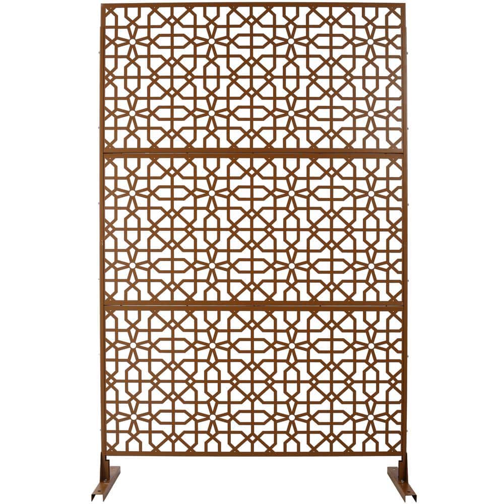 4 ft. x 6.3 ft. Brown Steel Outdoor Privacy Screen, Freestanding Decorative