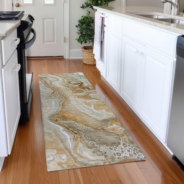 Mayfield Premium Machine Washable Abstract AMF1681 Pewter 2 ft. 3 in. x 7 ft. 6 in. Runner Rug