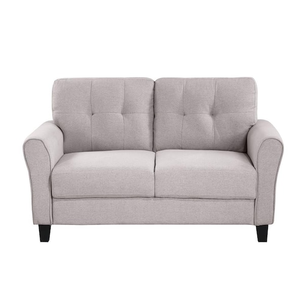 Polibi 57.50 in. W Square Arm Linen Upholstered 2-Seat Loveseat in Light Gray