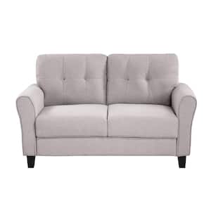 57.50 in. W Square Arm Linen Upholstered 2-Seat Loveseat in Light Gray