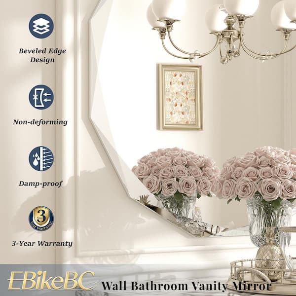 40 in. H x 40 in. W Beveled Frameless Round Wall Mirror Bathroom Vanity Mirror