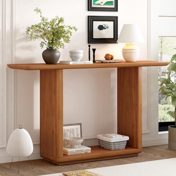 CHRISTOPHER KNIGHT HOME Birchwood 59.8 in. Natural Rectangle Wood Console Table with Curved Corners, U-Base