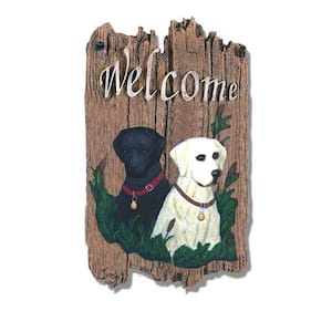 Welcome Sign, 2-Labradors Porch Decor, Resin Slate Plaque, Wall Mural, Hanging Decorative Sign