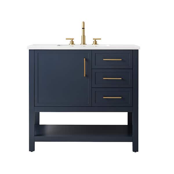 Arlo 36 in. W x 22 in. D x 34 in. H Bath Vanity in Indigo Blue with Engineered Stone Top in Ariston White w/ White Sink