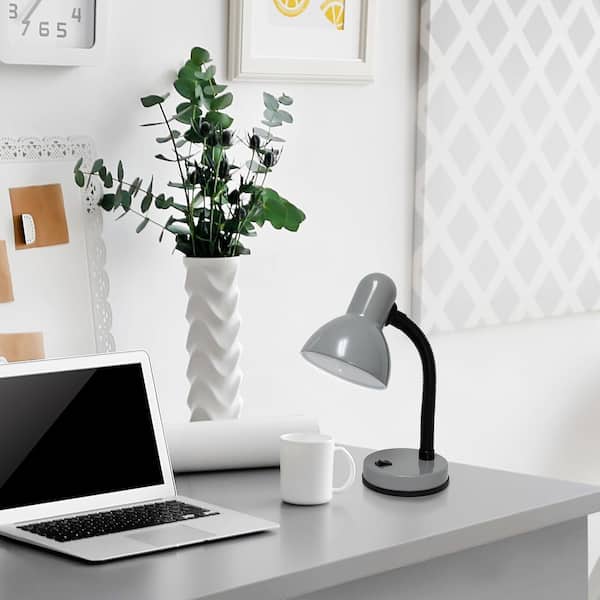 14.25 in. Gray Metal Desk Lamp with Flexible Hose Neck