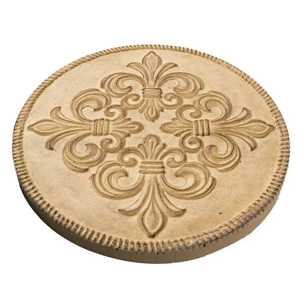MPG 12 in. Dia x 1 in. H Composite Fleur de Lis Stepping Stones in Aged Ivory (Set of 3)