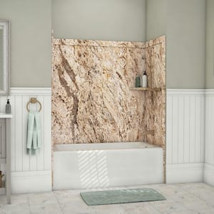 Elite 32 in. x 60 in. x 60 in. 9-Piece Easy Up Adhesive Alcove Tub Surround in Golden Beaches