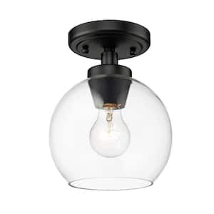 Galveston 7.25 in. 1-Light Matte Black Flush Mount with Clear Glass Shade