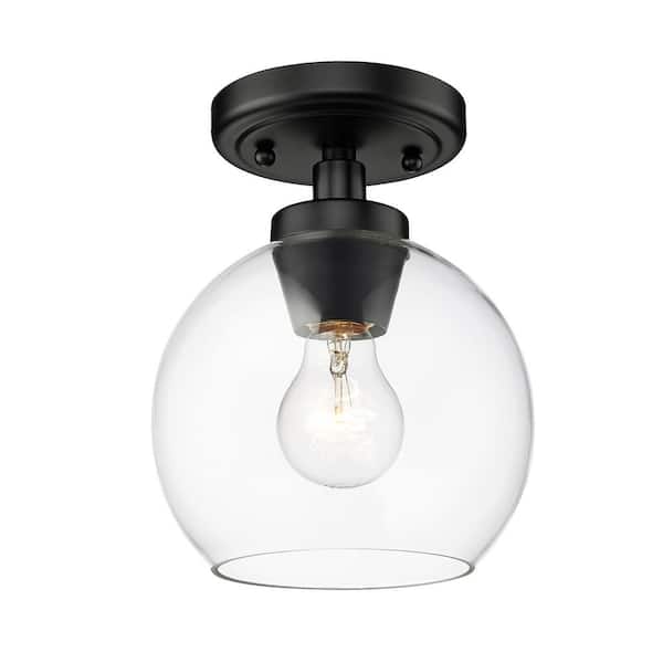 Golden Lighting Galveston 7.25 in. 1-Light Matte Black Flush Mount with Clear Glass Shade