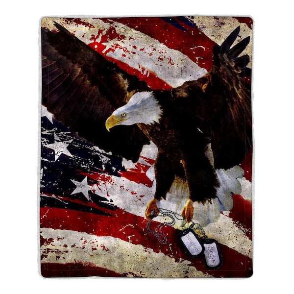 American Flag Bald Eagle Print Sherpa Fleece Blanket