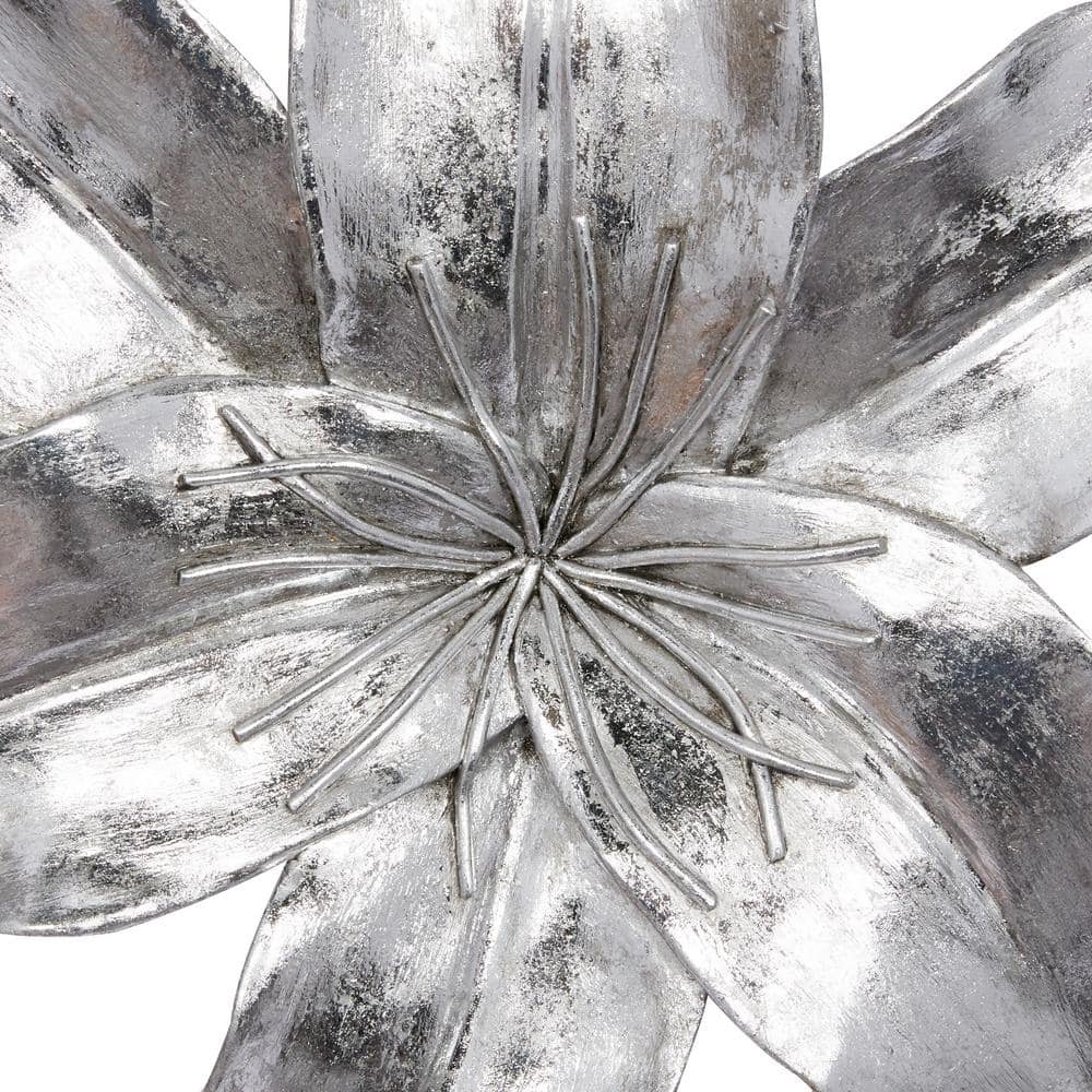 Silver Resin 3D Floral Wall Sculpture Set of Three
