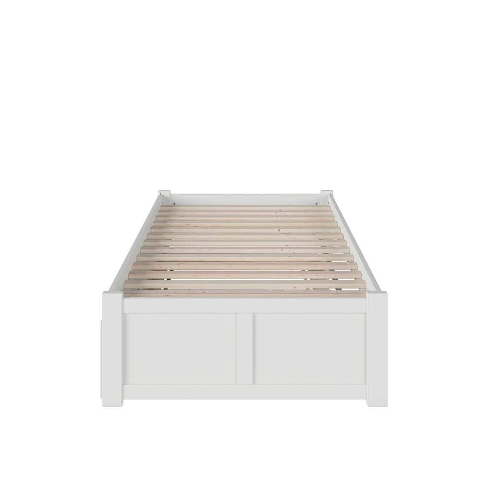 Concord Minimalist White Twin XL Platform Bed with Trundle