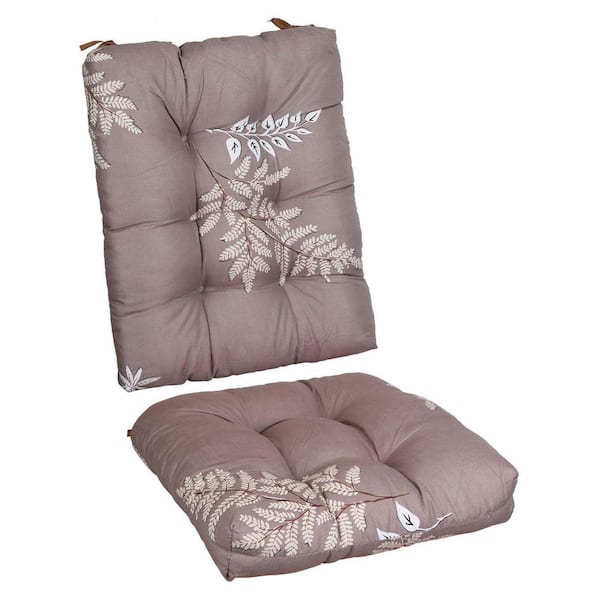 Brown and Grey Leaf Replacement Outdoor Dining Chair Cushion with Back