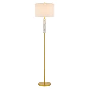 63.75 in. Antique Brass White Faux Marble Standard Floor Lamp with White Shade