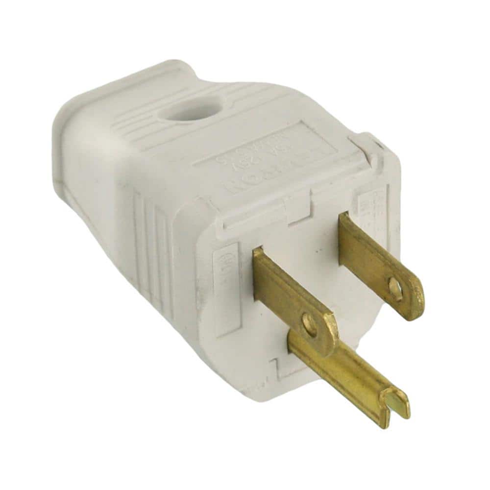 White Heavy Duty Grade Vinyl Plug 15 Amp 125-Volt Electrical Connector Prong 