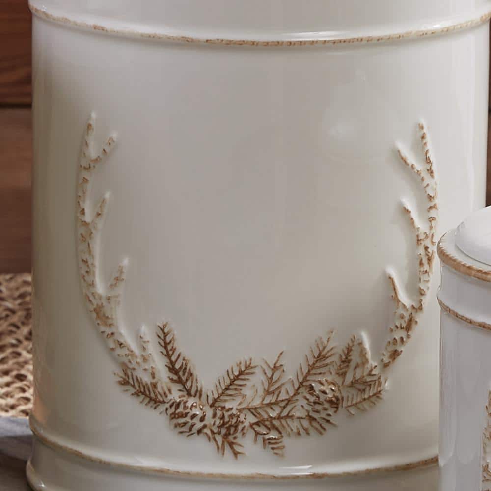 White Ceramic Antler Motif 3-Piece Canister Set